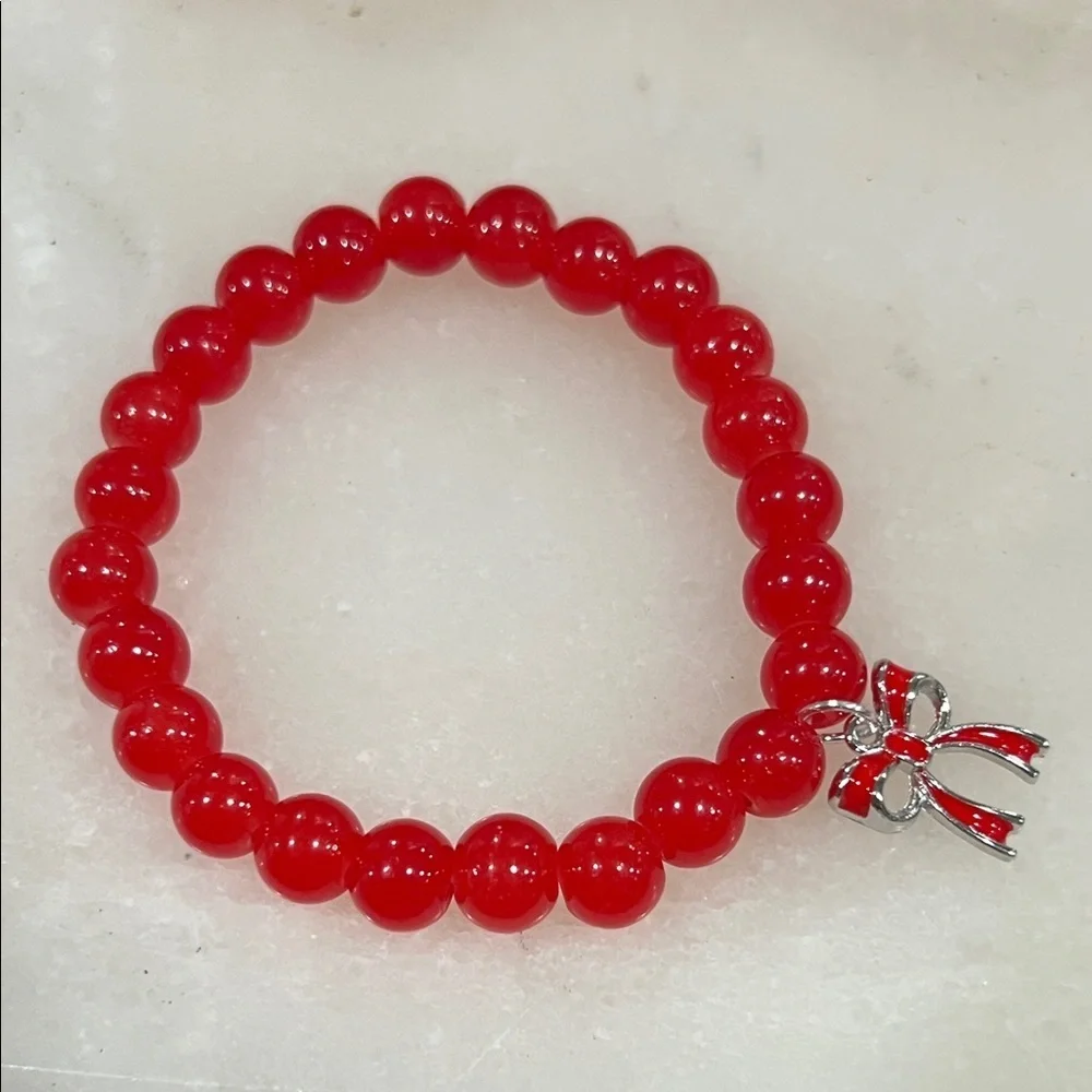 Elegant Red Beaded Bracelet with Bow Charm
